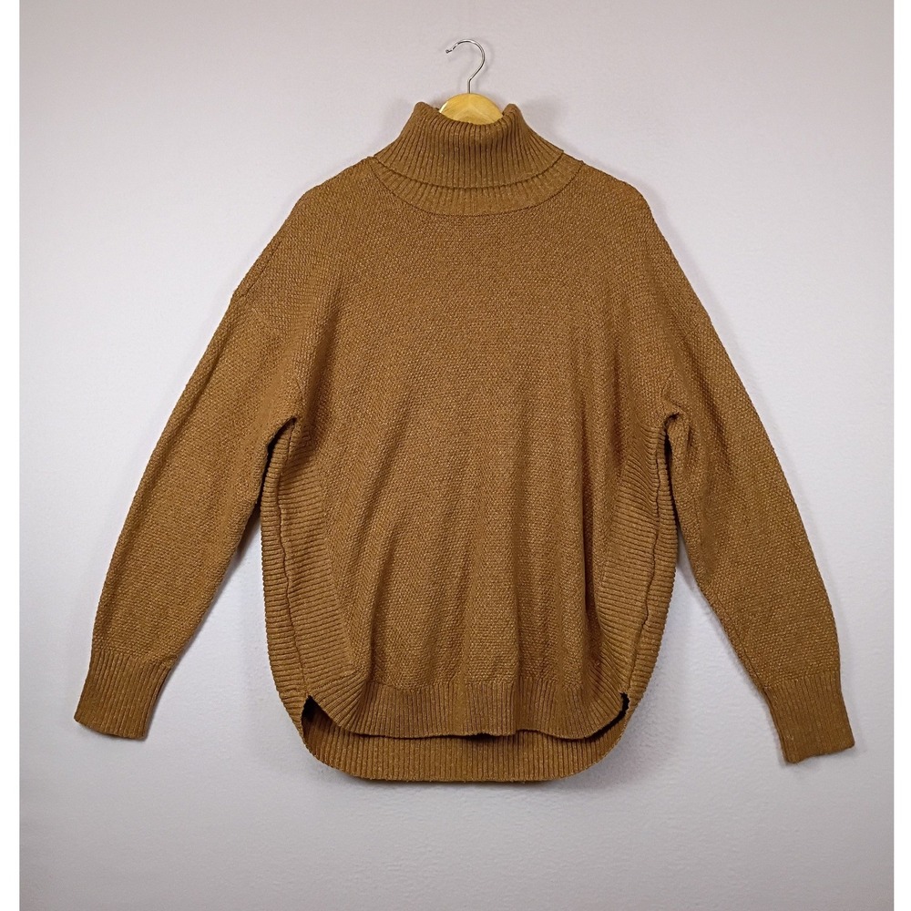 Dark Academia Emily Daniels Women Size Large Camel Brown Turtleneck Knit Sweater